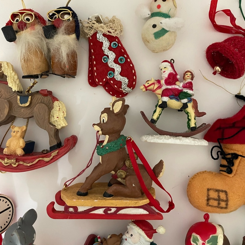Vintage 1970s/1980s Wood and Felt Christmas Ornament Lot Kid Theme - Picture 6 of 9